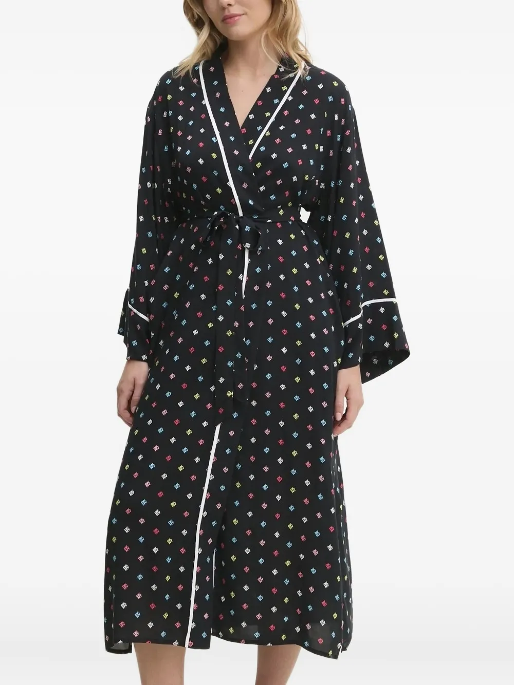Dkny Logo-print Robe In Black