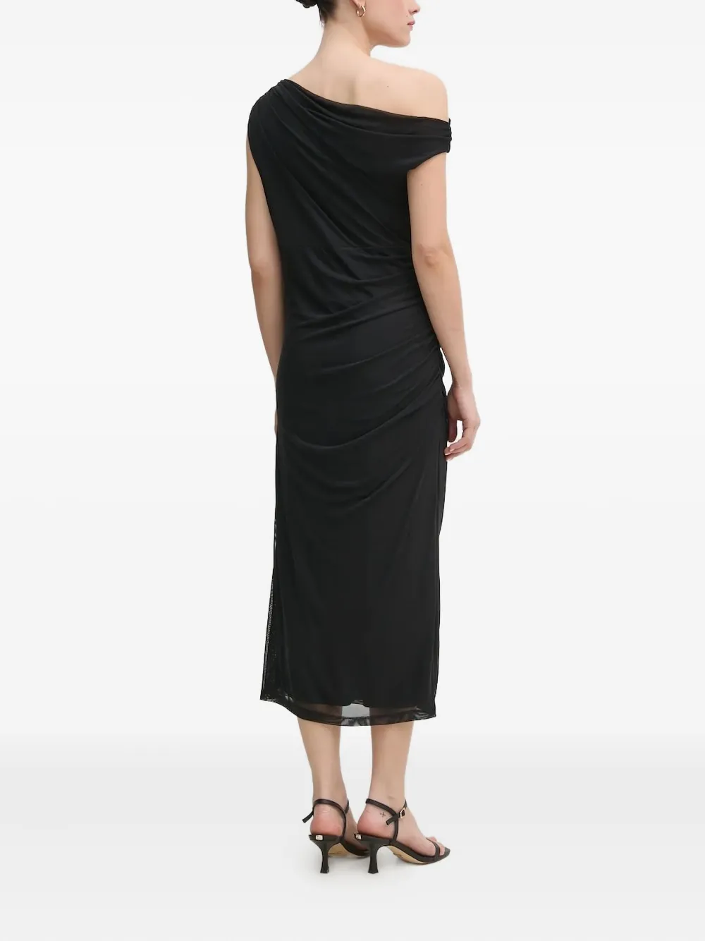 DKNY draped one-shoulder midi dress Zwart
