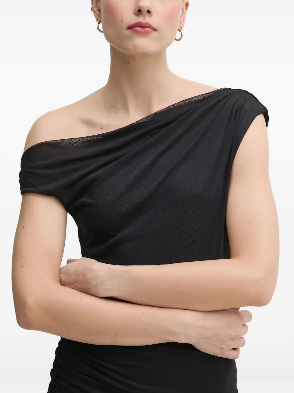 DKNY draped one-shoulder midi dress Zwart