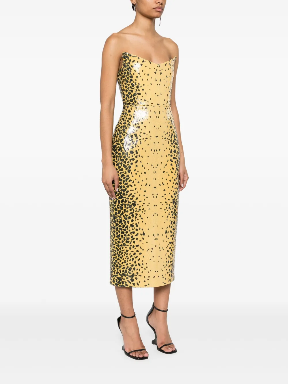 Alex Perry Strapless maxi-dress met luipaardprint Geel