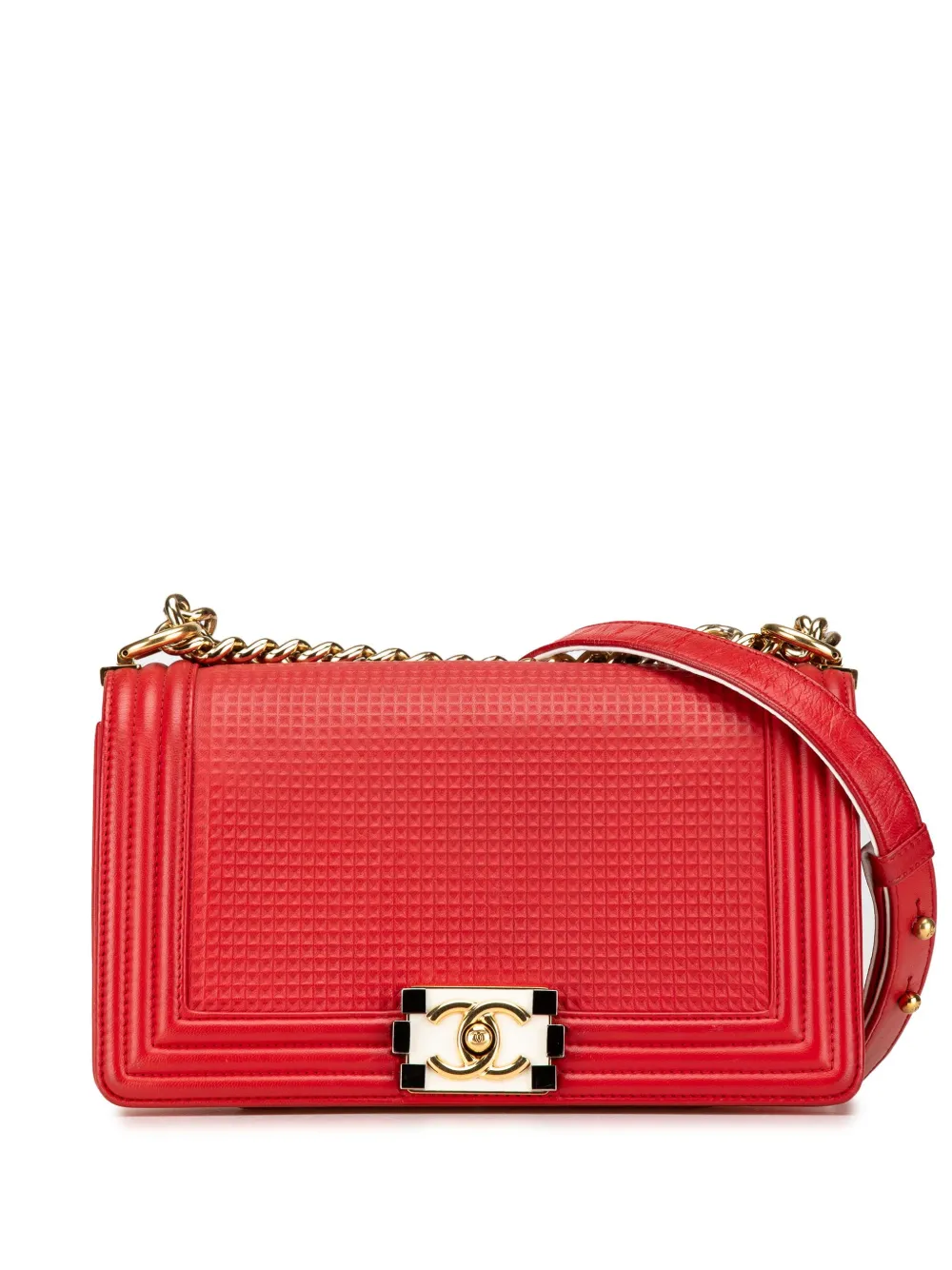 CHANEL Pre-Owned 2013-2014 ミディアム エンボス ラムスキン キューブ ボーイ フラップ ショルダーバッグ - CHANEL Pre-Owned 2013-2014 ミディアム エンボス ラムスキン キューブ ボーイ フラップ ショルダーバッグ -