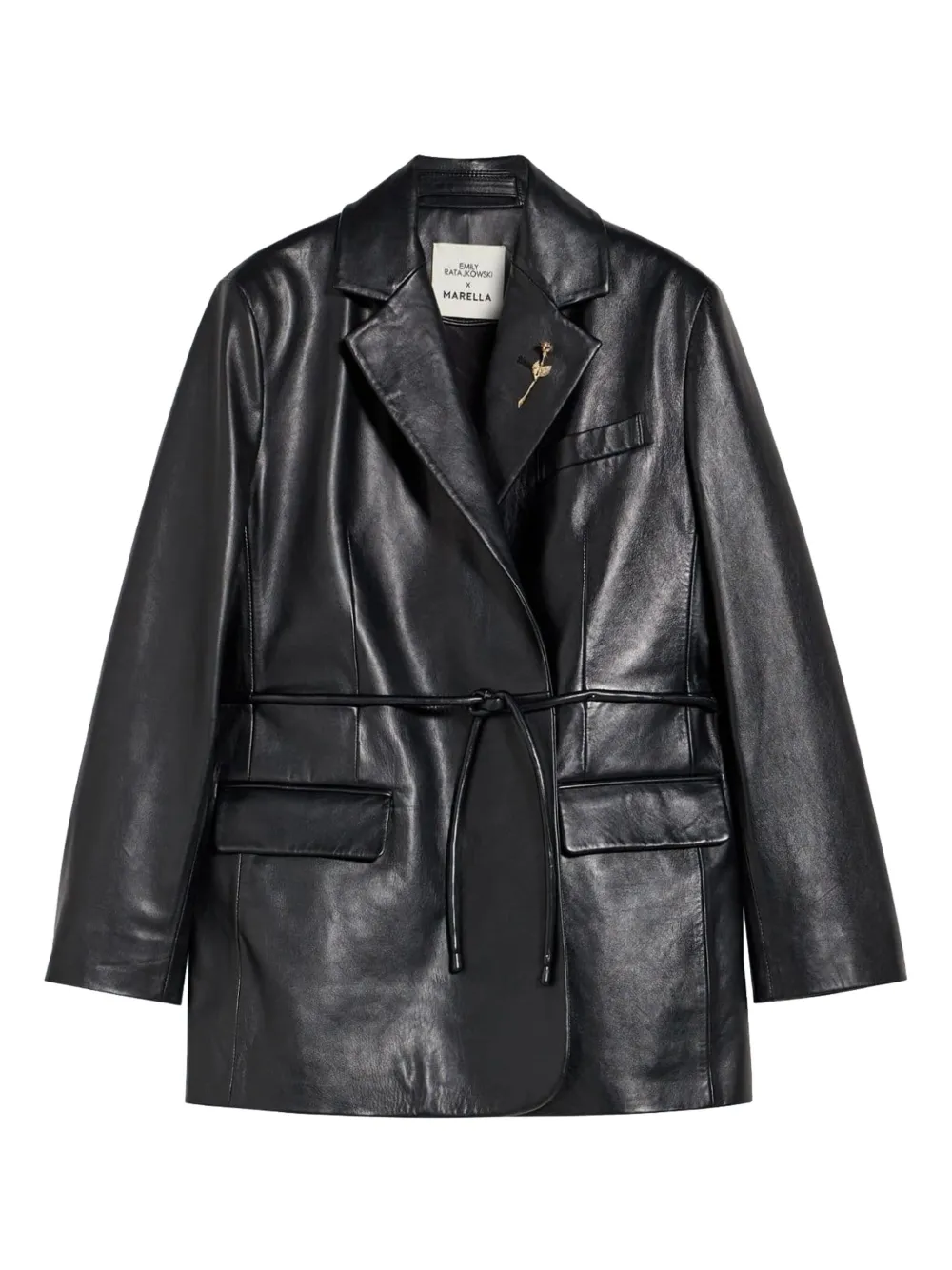 Marella Leren jack met gestrikte taille Zwart