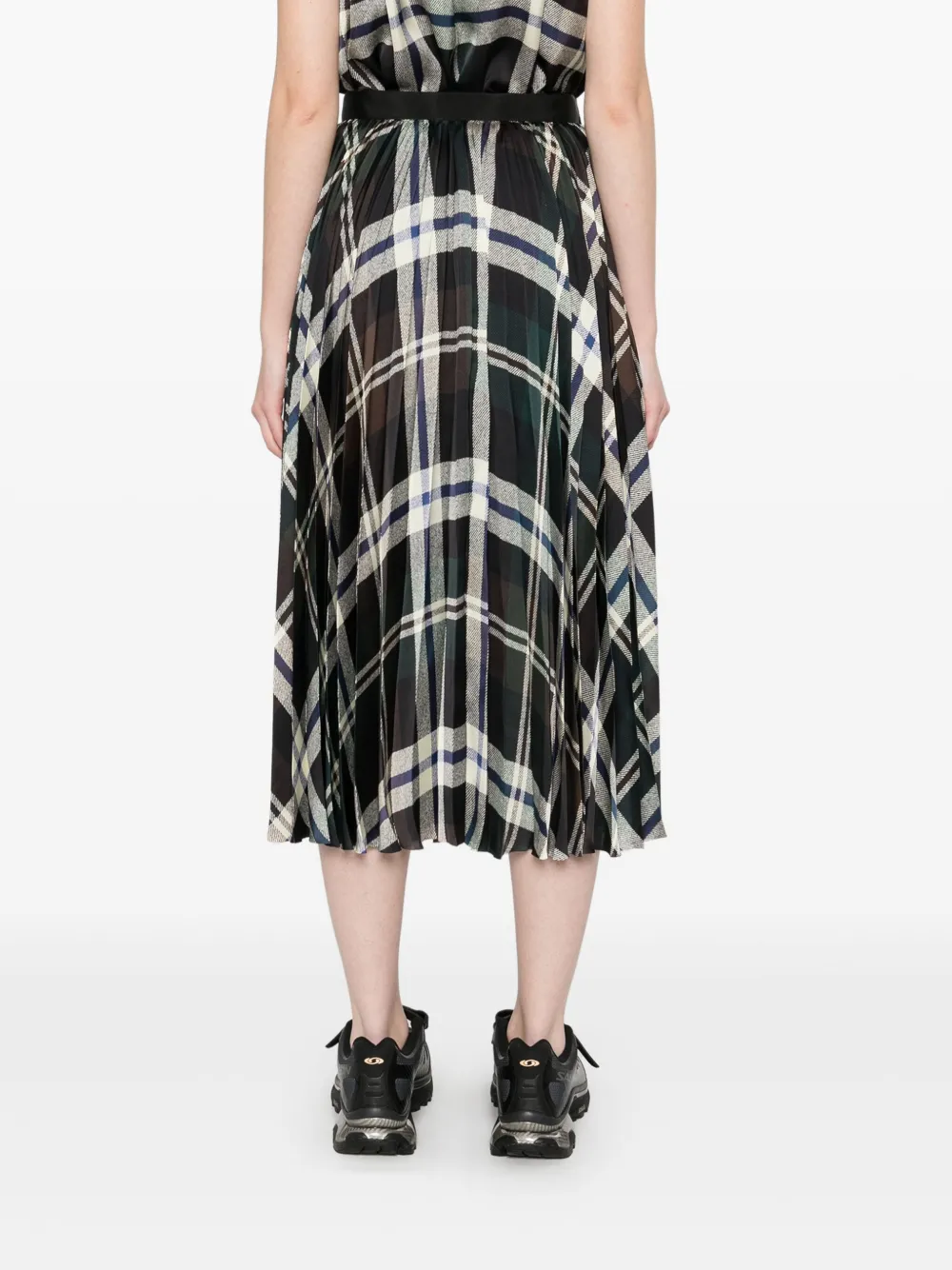 Shop Sacai Checked Midi Skirt In Brown