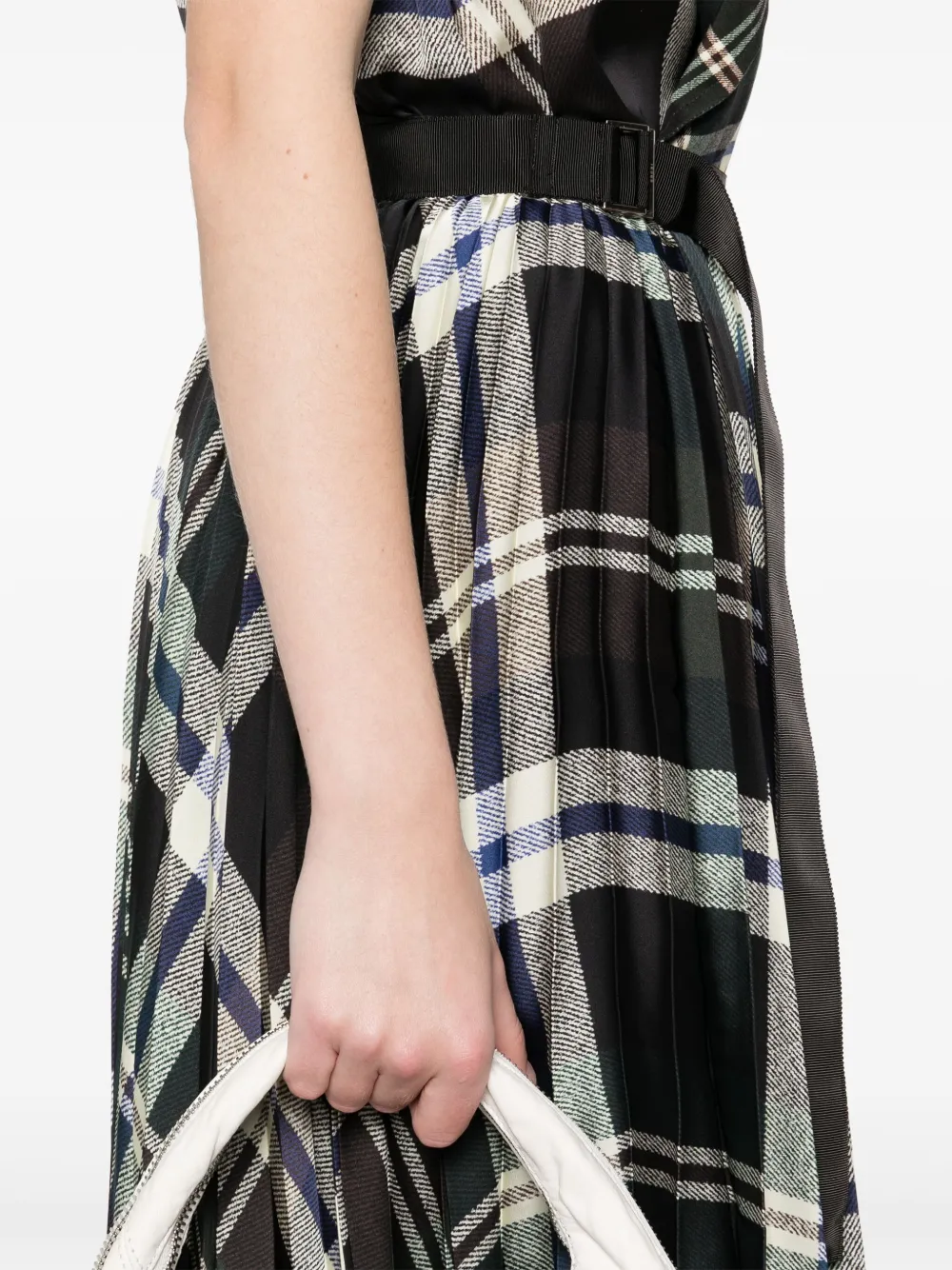 Shop Sacai Checked Midi Skirt In Brown