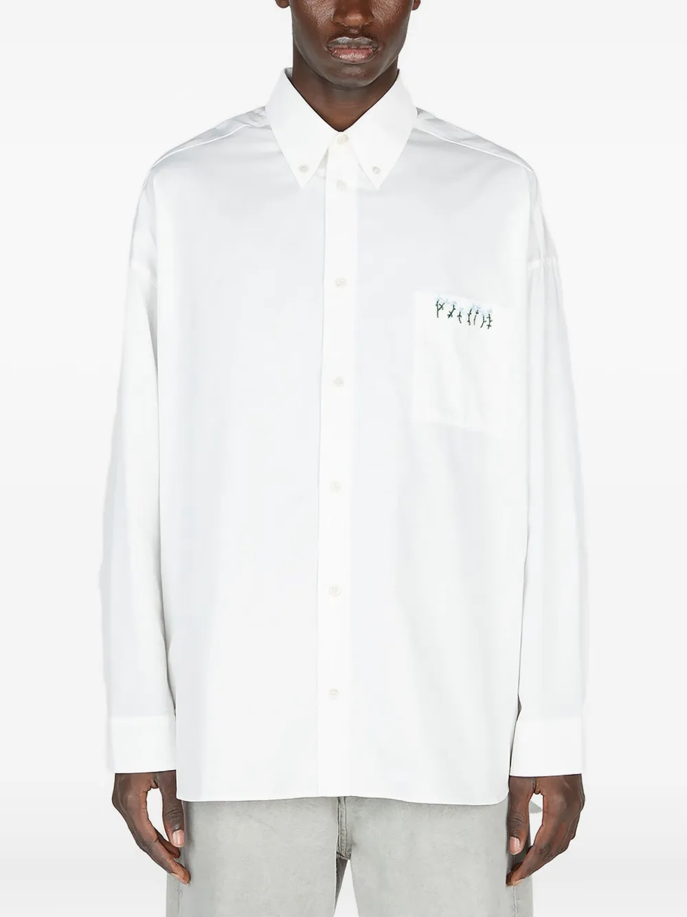 Diomene embroidered cotton shirt | White | Image 1