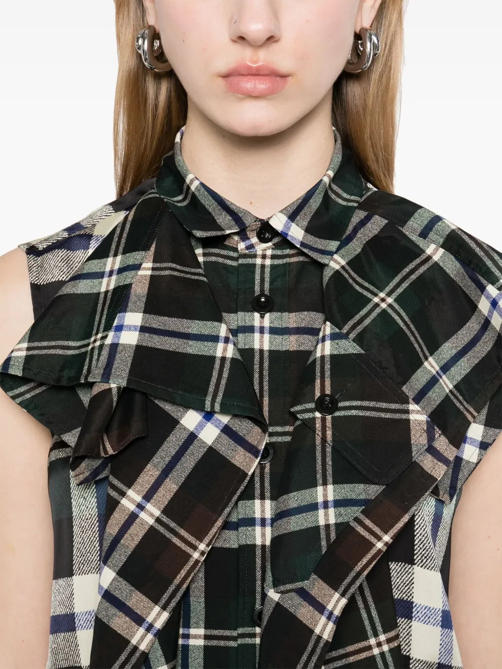 Shop Sacai Checked Mini Dress In Green