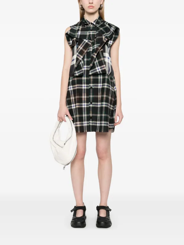 sacai ニットフロントプリーツバック　2 グレンチェックノースリーブトップス Sacai チェック ミニドレス | グリーン | FARFETCH JP