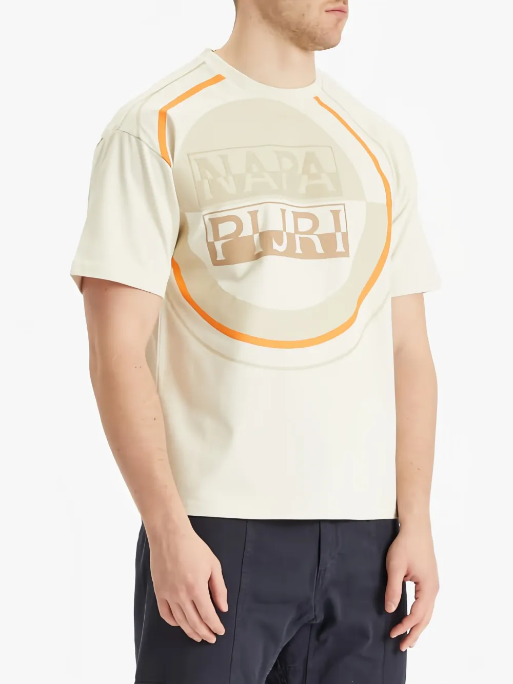 Napapijri Crew Neck Graphic Print T-shirt Straight Hem In Neutrals