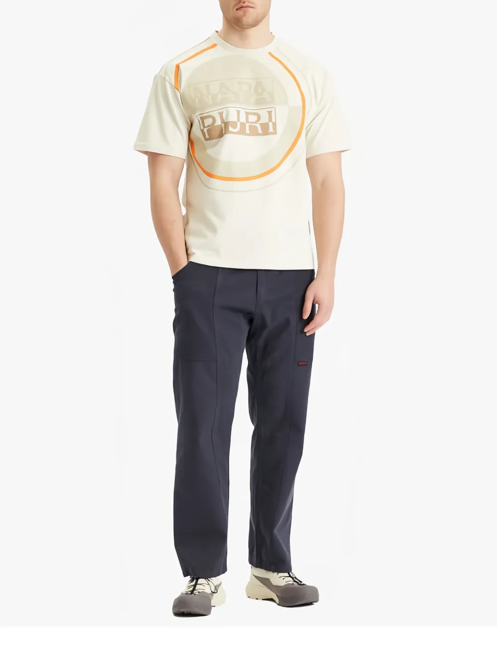 Napapijri Crew Neck Graphic Print T-shirt Straight Hem In Neutrals
