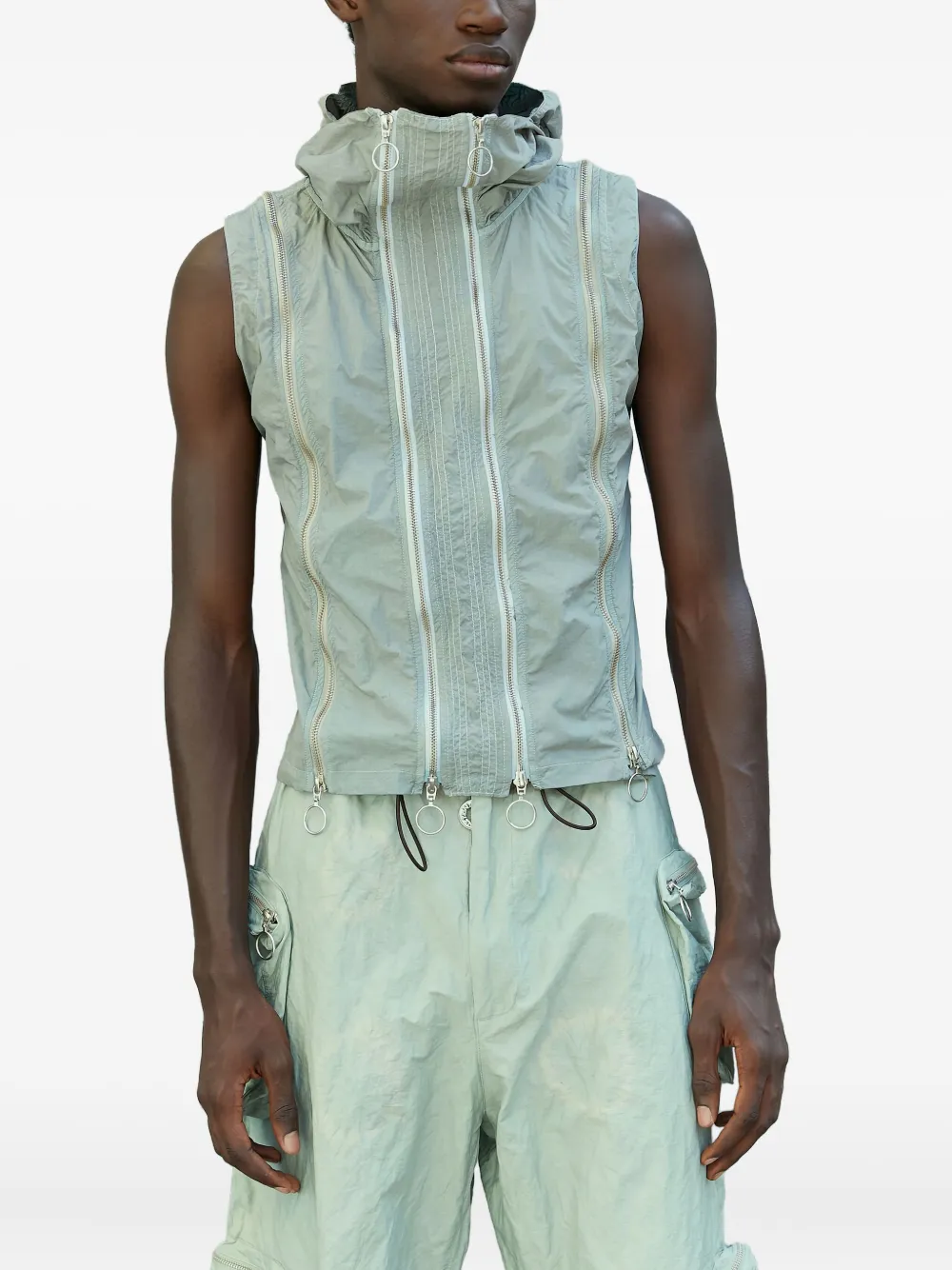Charlie Constantinou hooded zip vest - グリーン Charlie Constantinou hooded zip vest - グリーン
