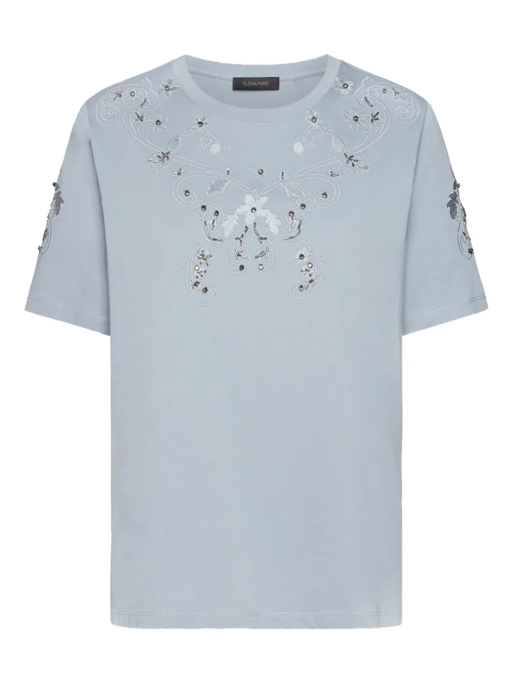 ELENA MIRO` floral-embroidered T-shirt | Blue | Image 1