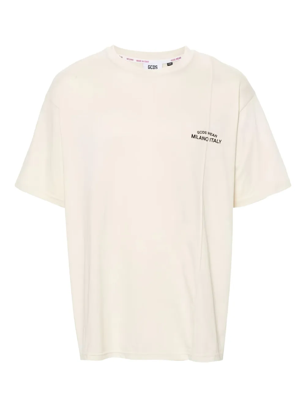 GCDS embroidered-logo cotton T-shirt Beige
