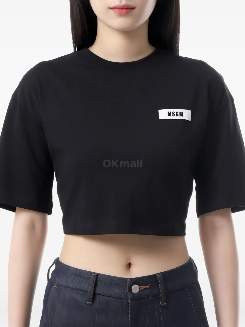 Msgm Logo-plaque Cropped Top In Black