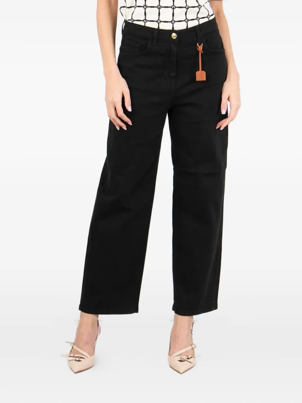 Elisabetta Franchi Jeans met vijf zakken en logobedel Zwart