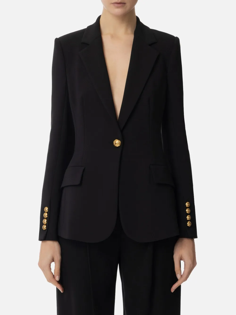 Elisabetta Franchi Crepe Blazer In Black