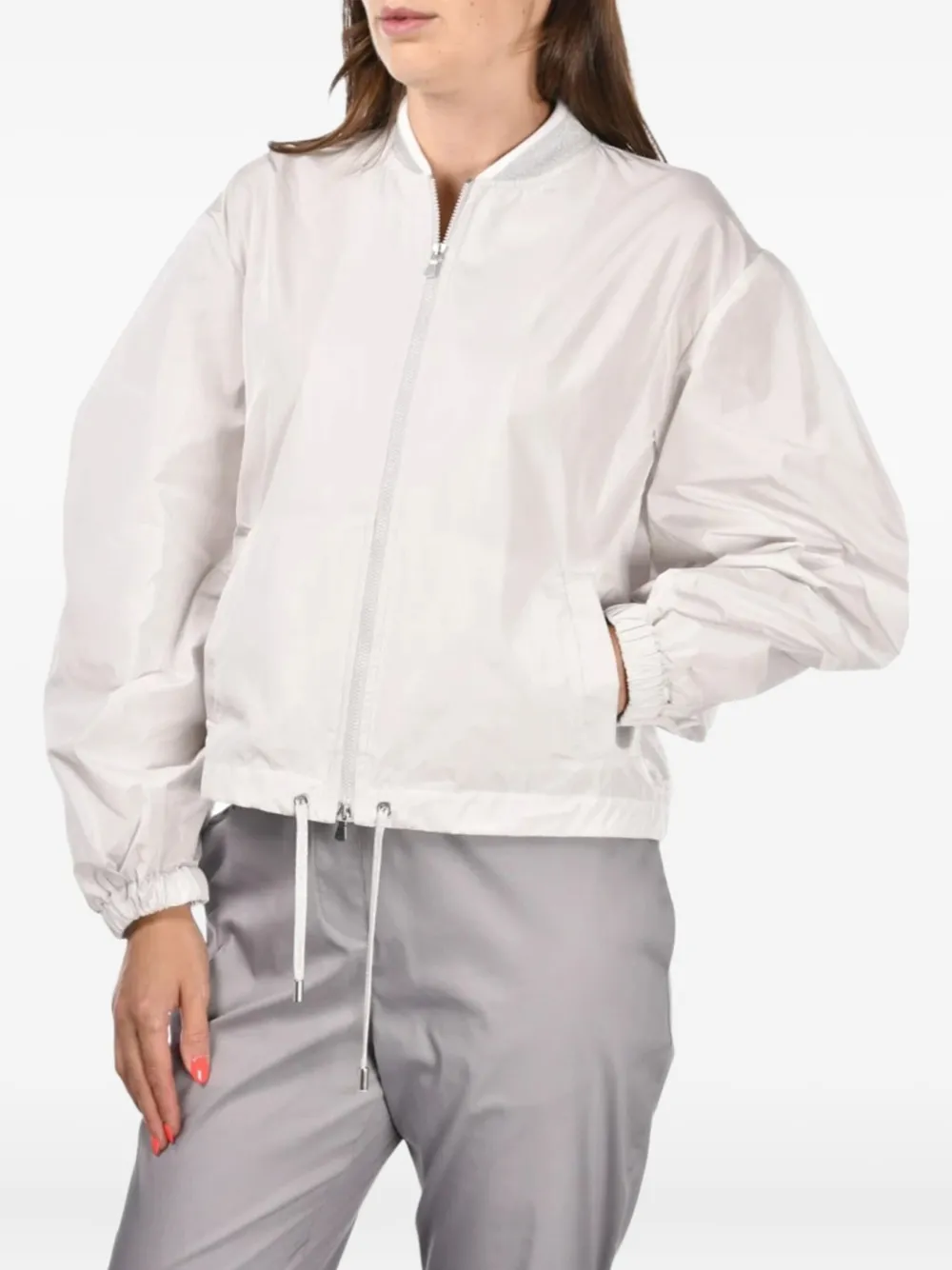 balloon-sleeve zip-front bomber jacket