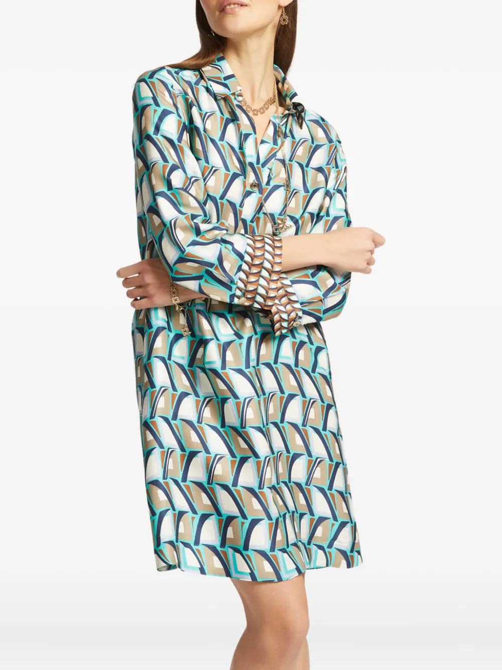 ELENA MIRO` geometric-print midi shirt dress - Veelkleurig