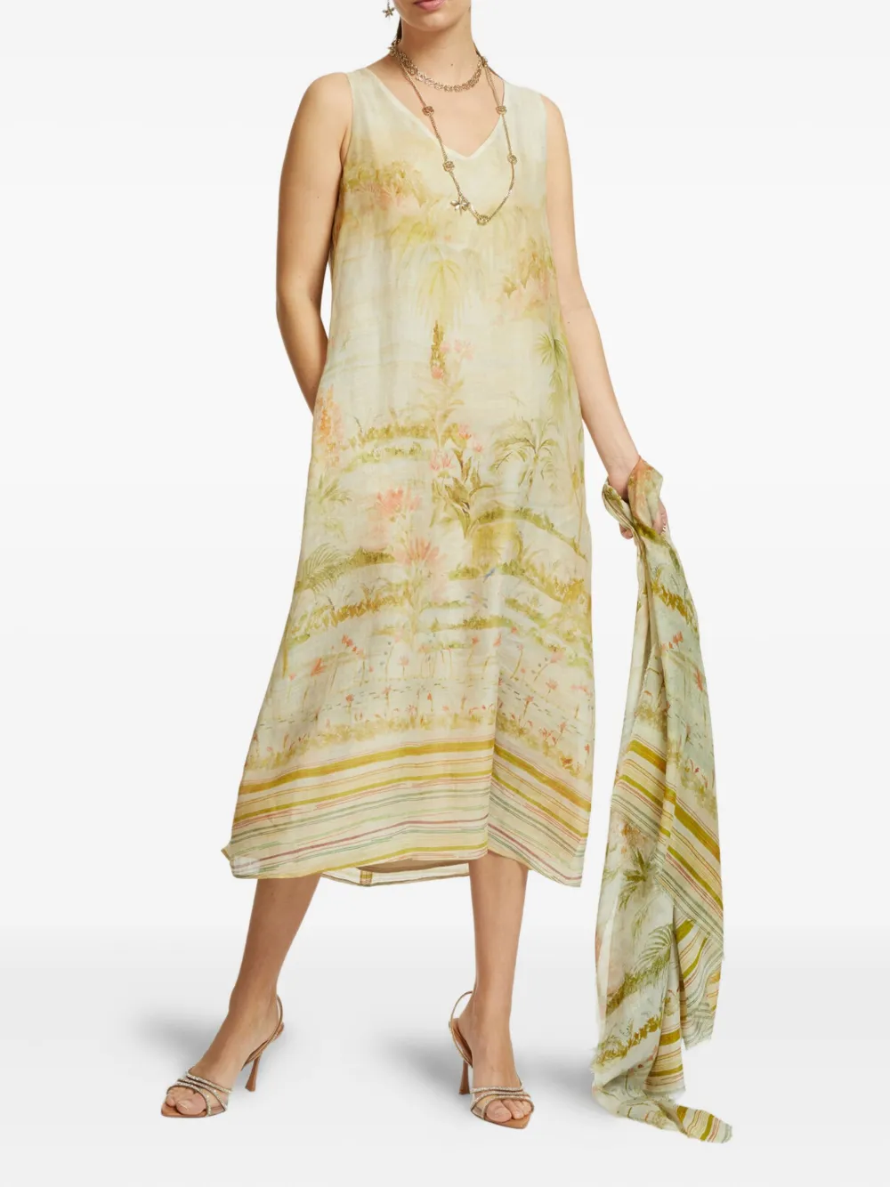 ELENA MIRO` printed midi dress - Beige