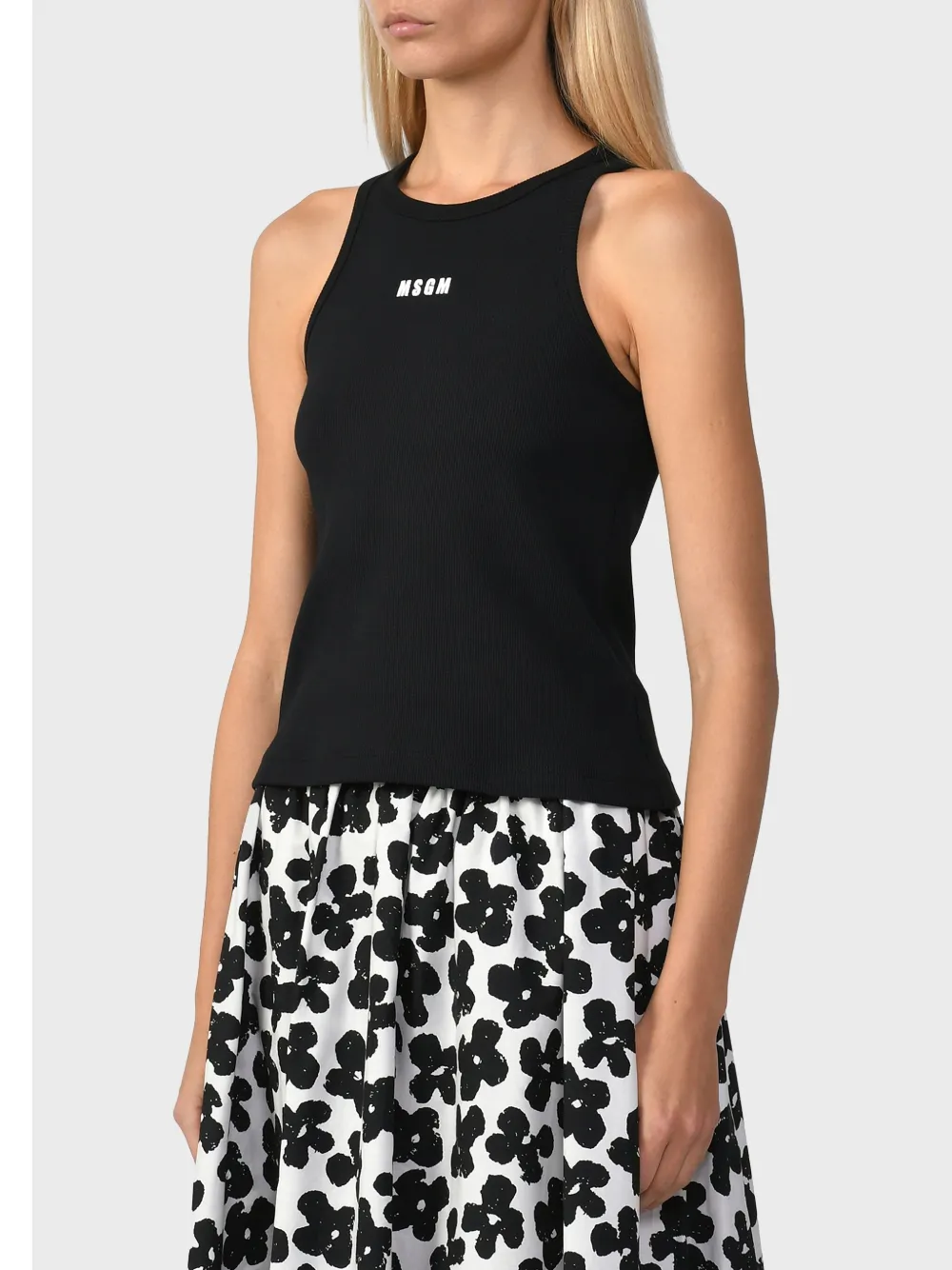 Msgm Logo Stretch Cotton Tank Top In Black
