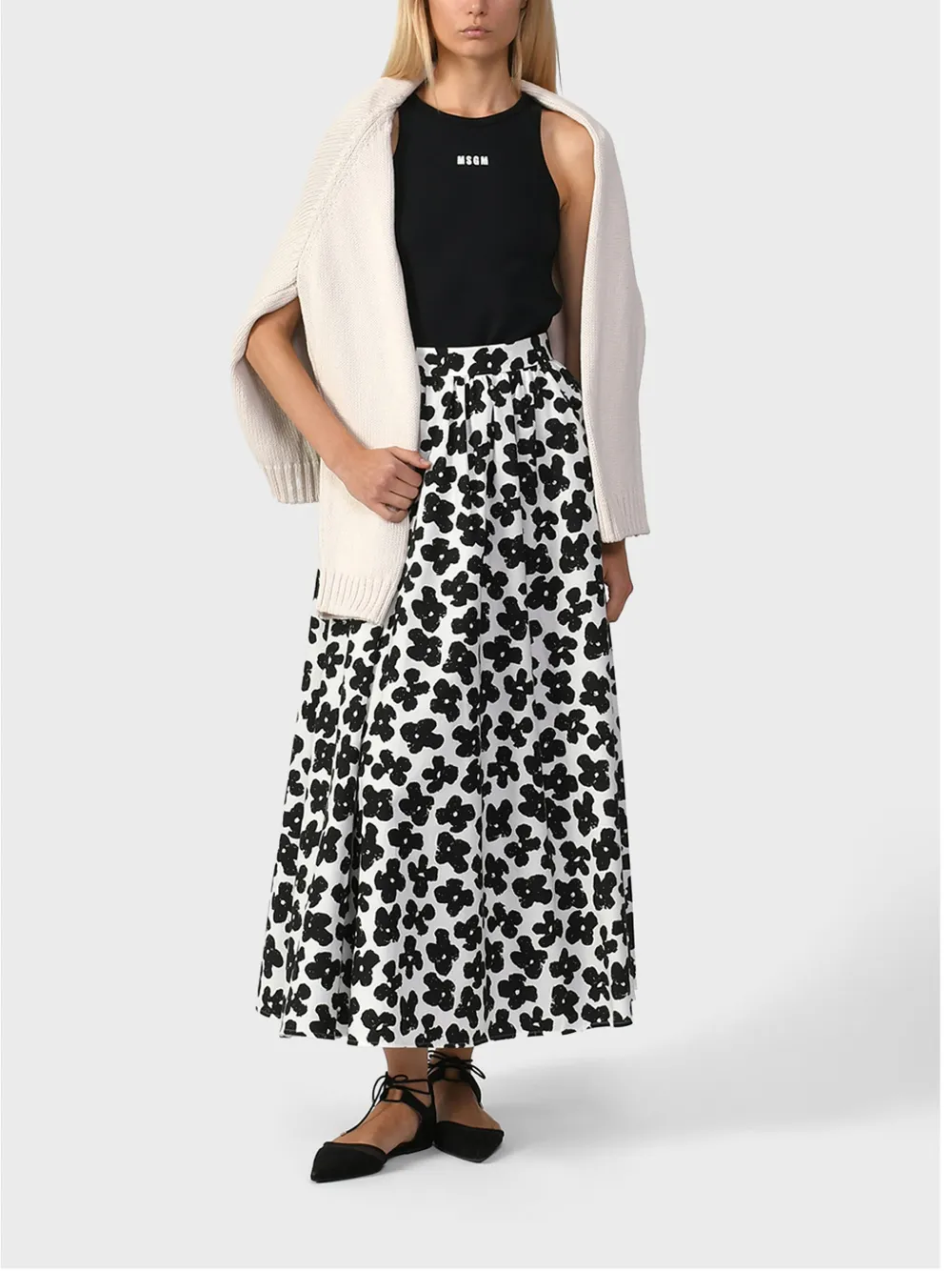 Msgm Logo Stretch Cotton Tank Top In Black