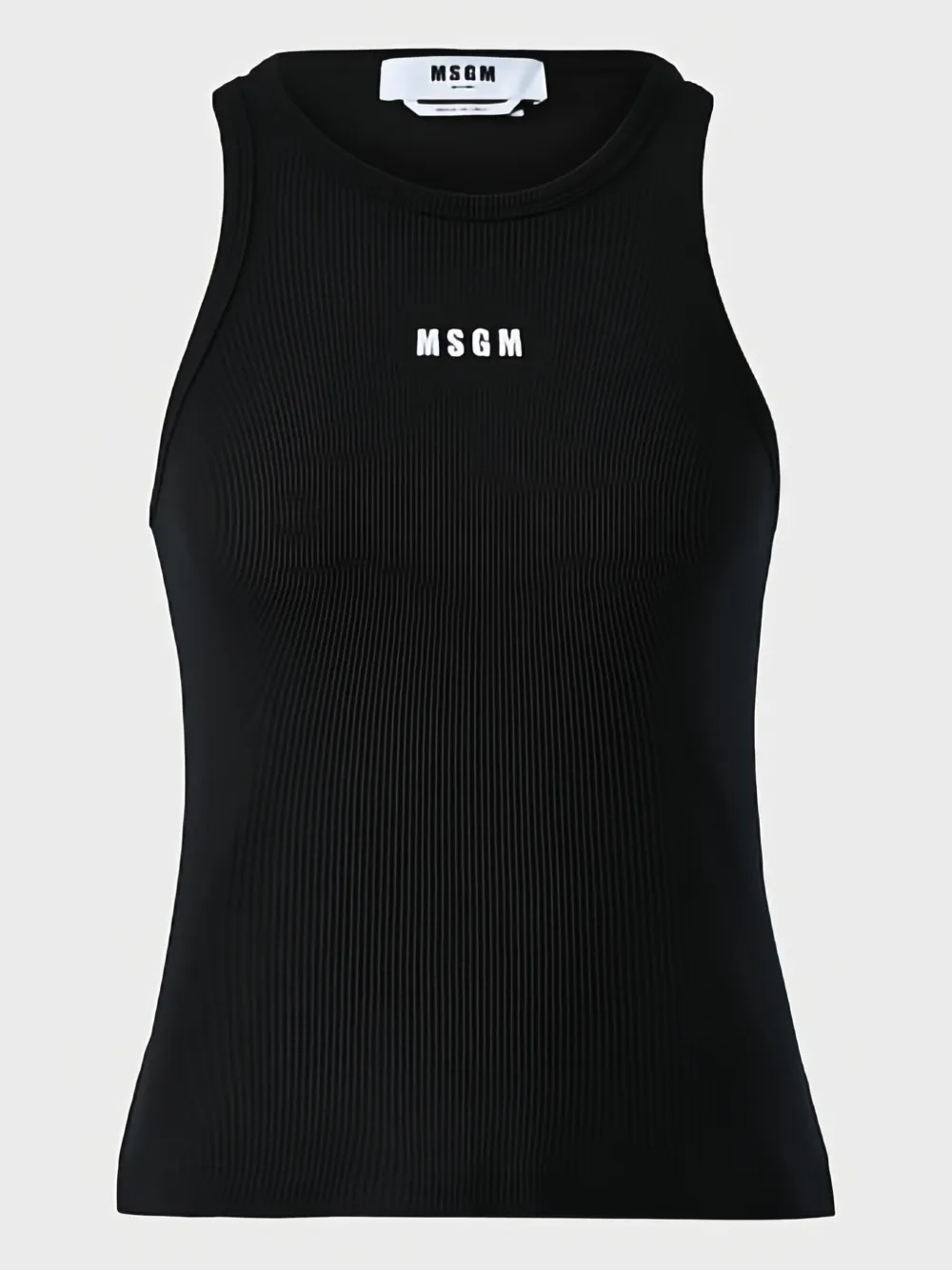 Msgm Logo Stretch Cotton Tank Top In Black