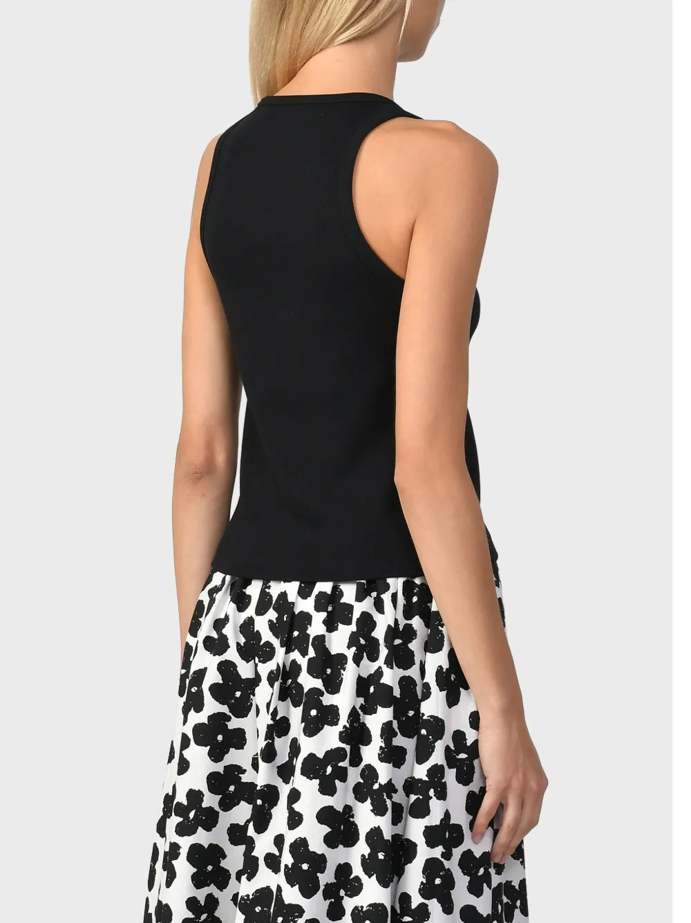 Msgm Logo Stretch Cotton Tank Top In Black