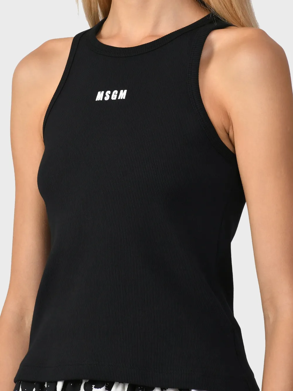 Msgm Logo Stretch Cotton Tank Top In Black