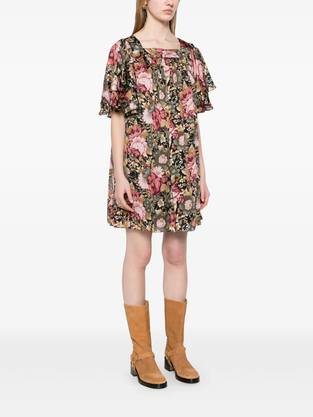 Chloé Mini-jurk met bloemenprint Zwart