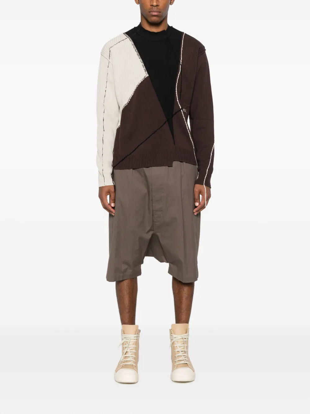 A-COLD-WALL* patchwork frayed cotton-blend sweater Grijs