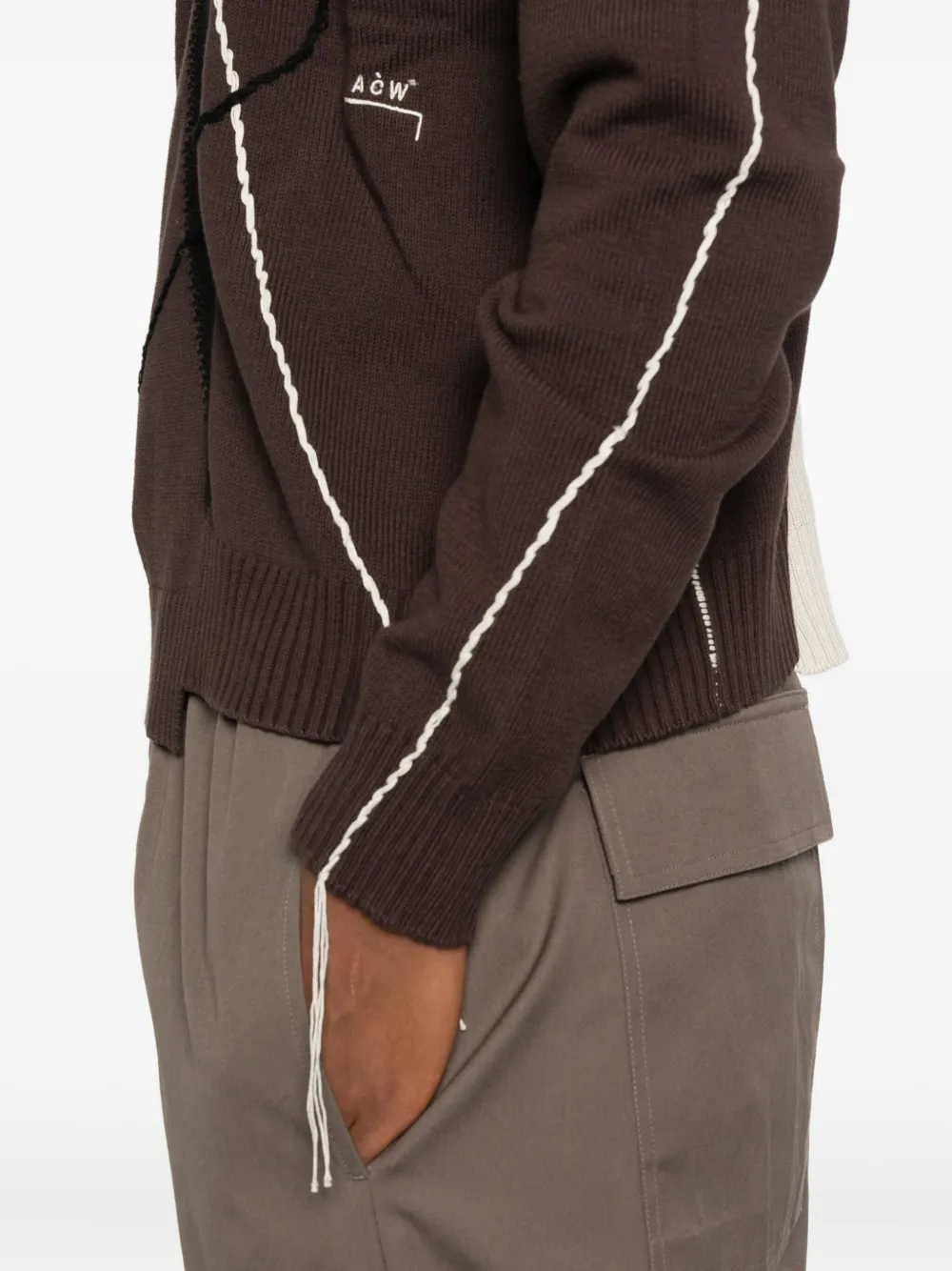 A-COLD-WALL* patchwork frayed cotton-blend sweater Grijs