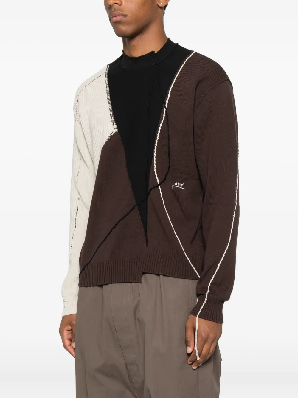 A-COLD-WALL* patchwork frayed cotton-blend sweater Grijs