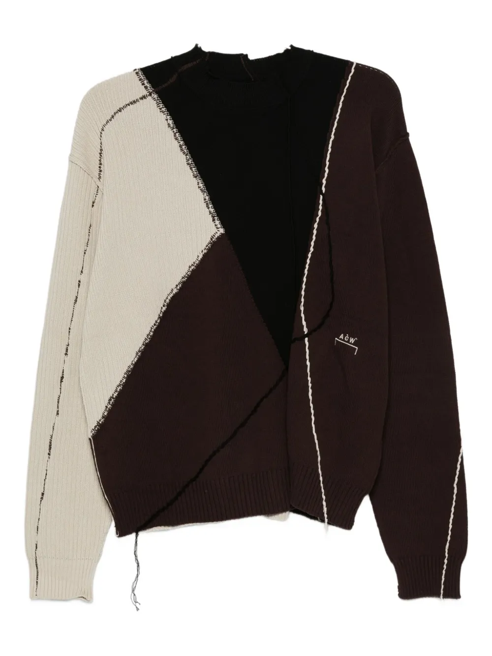 A-COLD-WALL* patchwork frayed cotton-blend sweater Grijs