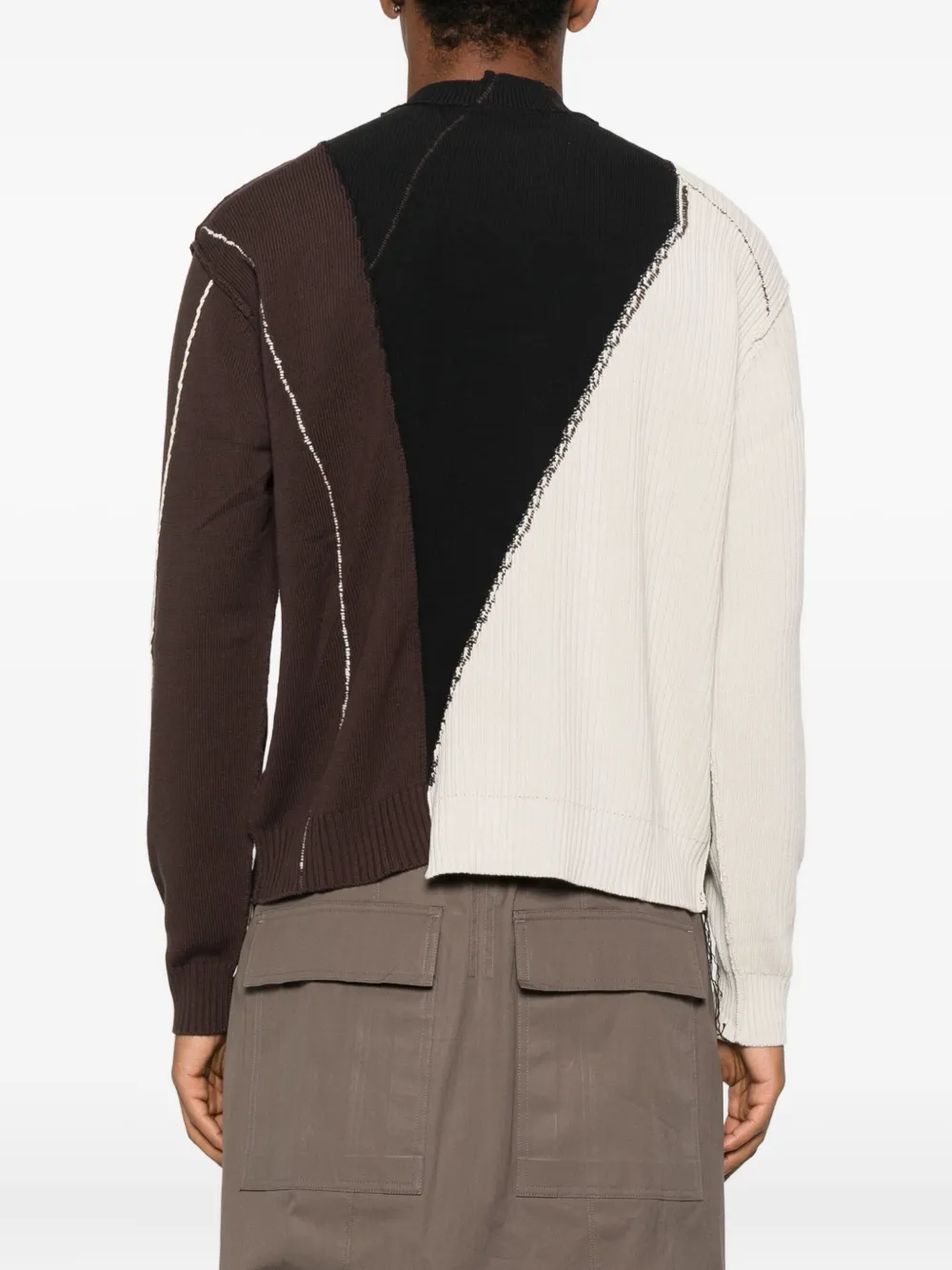 A-COLD-WALL* patchwork frayed cotton-blend sweater Grijs