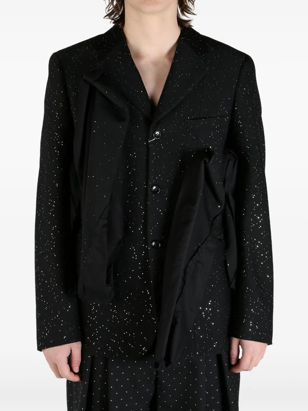 Comme Des Garçons Homme Deux Ruffle-detailing Blazer In Black