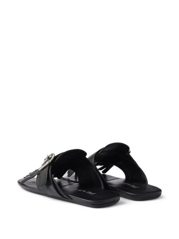 サンダル・ミュール Prada Black Leather Thong Slippers Prada Black Leather Shuffle Thong Slippers | italist, ALWAYS