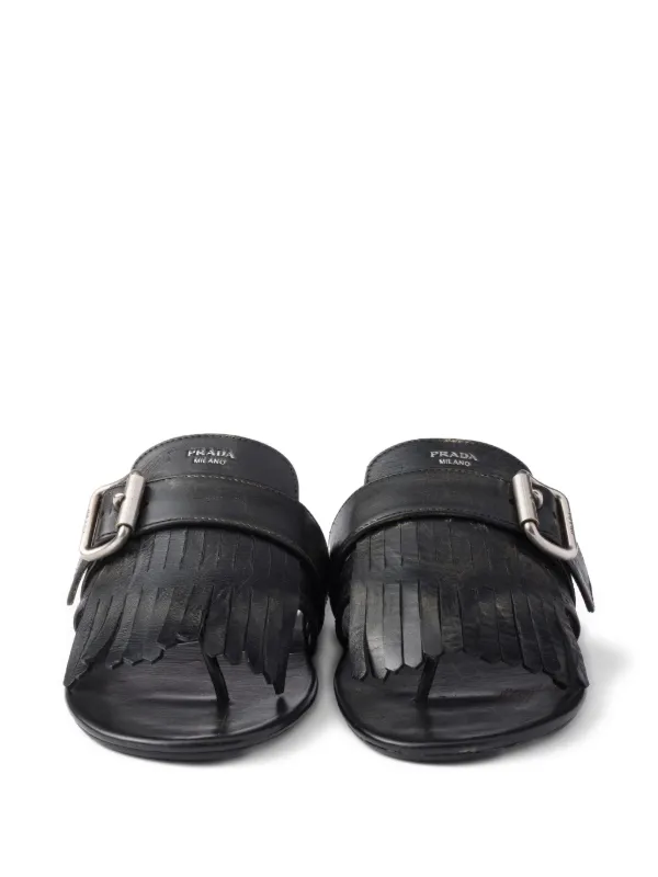 Prada Shuffle Leather Thong Sandals | Black | FARFETCH