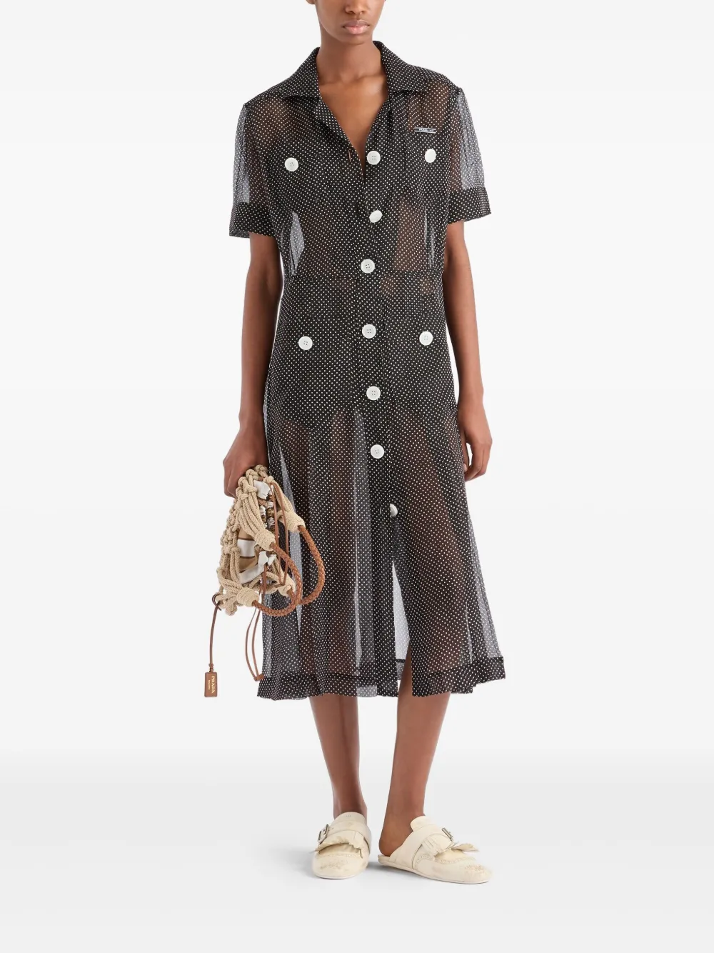 Prada Blousejurk met stippen - Zwart