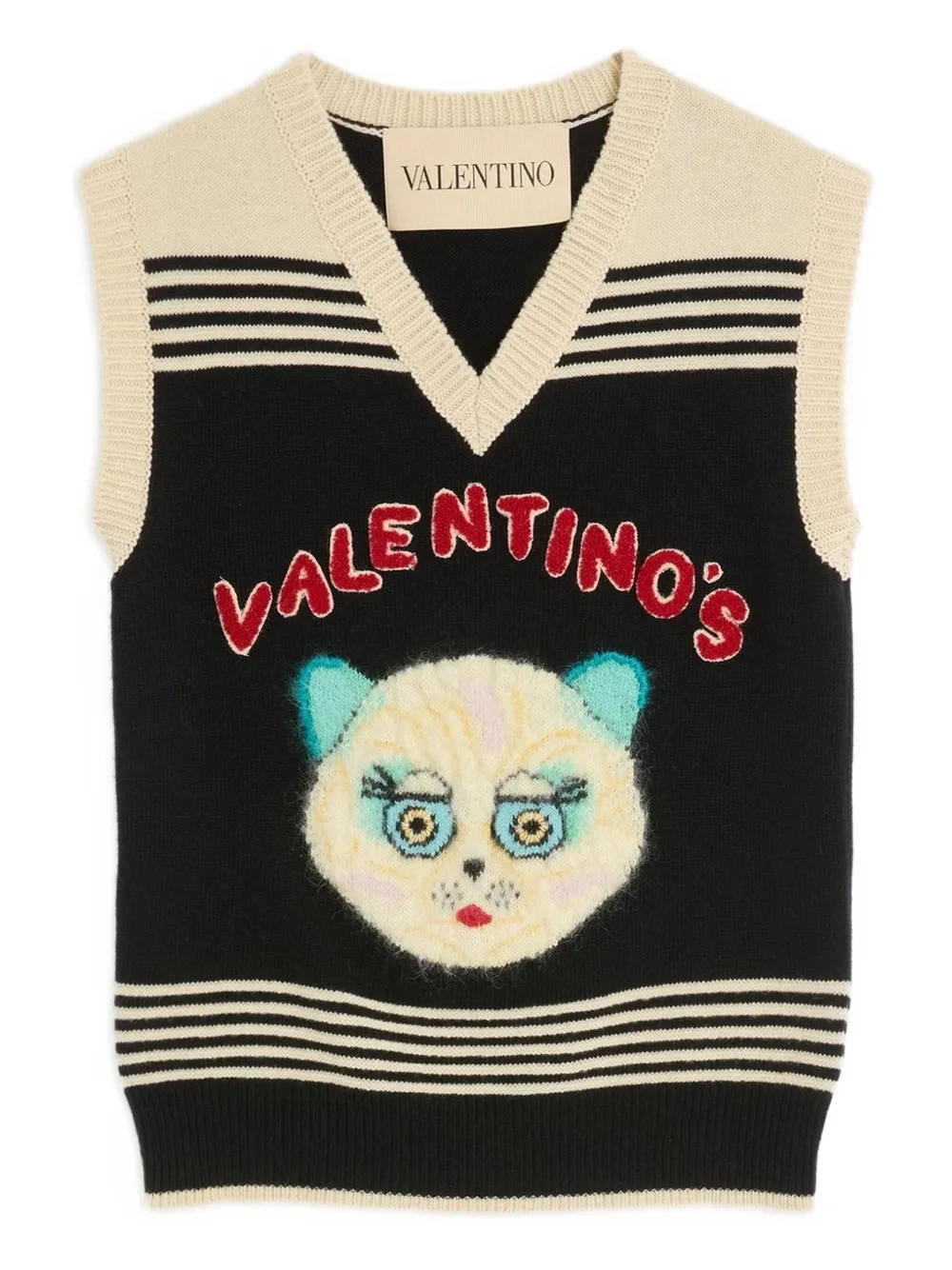 Valentino Garavani cat-motif stripe-detail vest - Nero