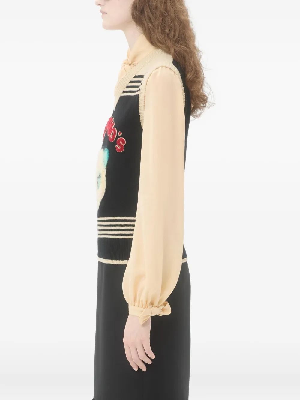 Valentino Garavani Top met kattenpatroon en gestreept detail Zwart