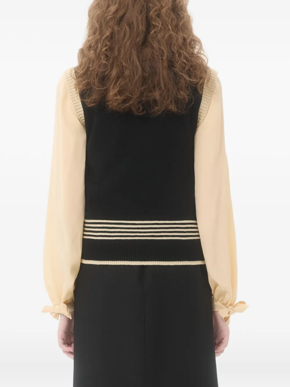 Valentino Garavani Top met kattenpatroon en gestreept detail Zwart