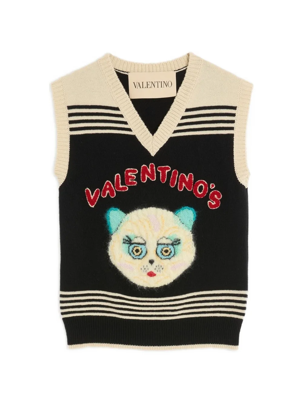 Valentino Garavani cat-motif stripe-detail vest - Black