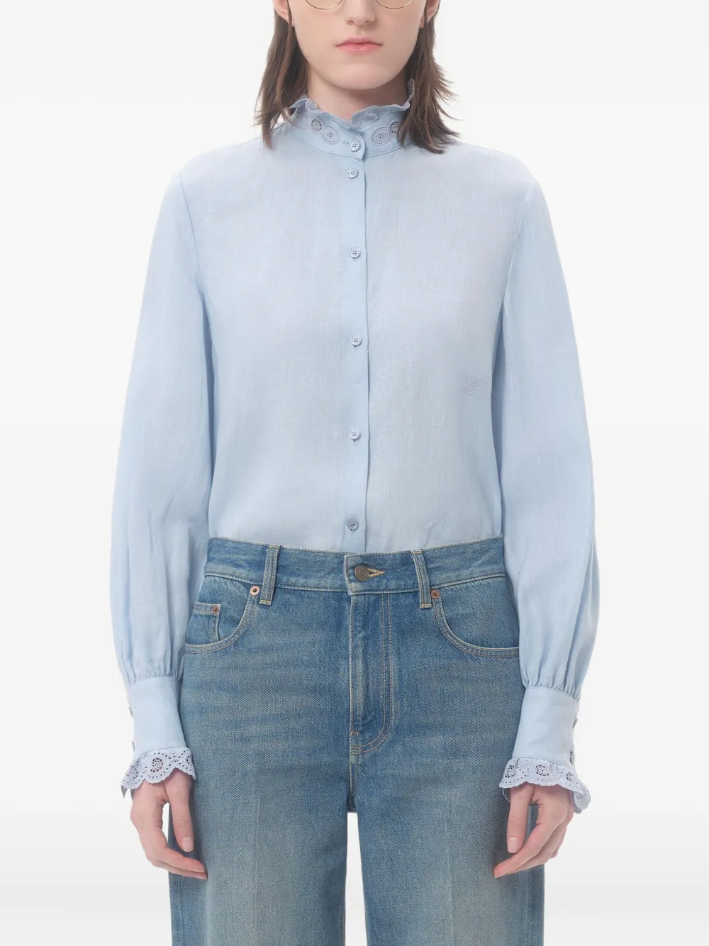 Valentino Garavani Linnen blouse met borduurwerk Blauw