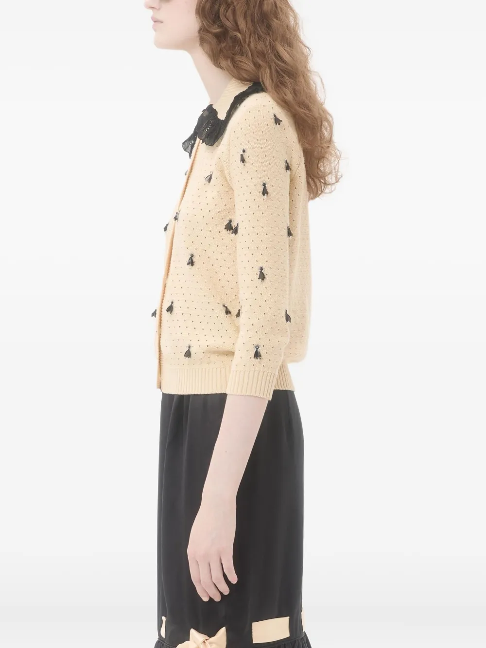 Valentino Garavani Vest met ruchekraag en borduurwerk Beige