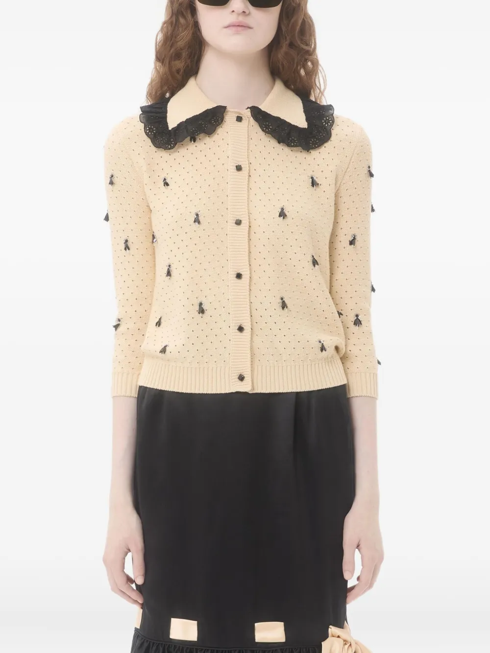 Valentino Garavani Vest met ruchekraag en borduurwerk Beige