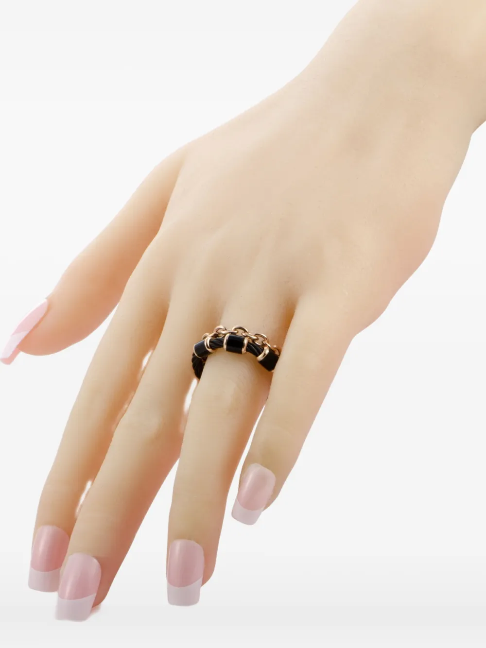 Pre-owned Charriol Chain-detail Enamel Ring In Black