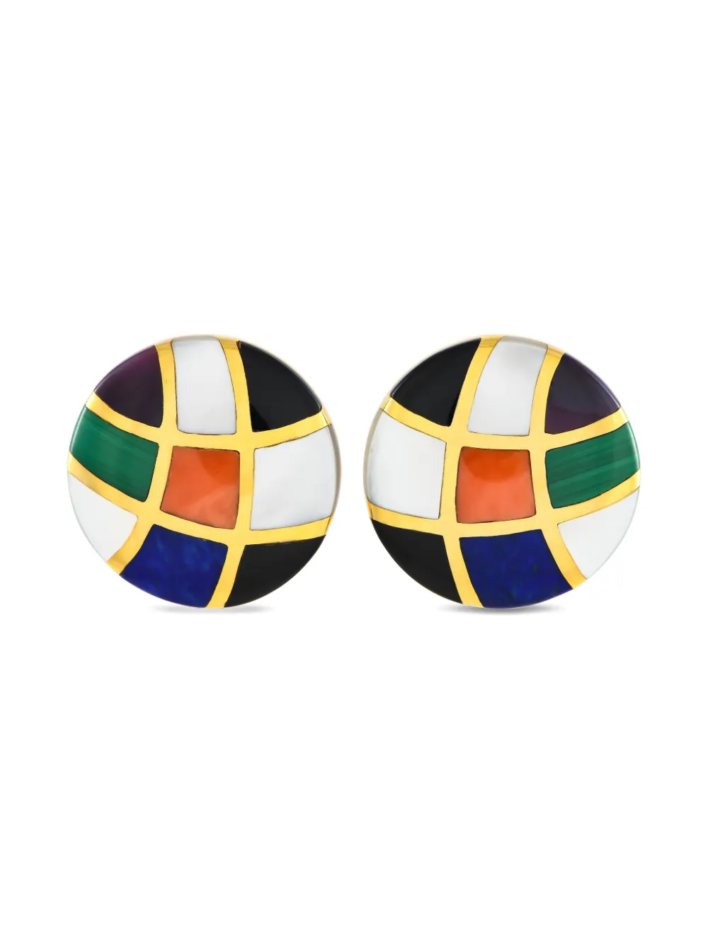 Asch Grossbardt 14K yellow gold multi-stone Inlay clip-on earrings | Image 2