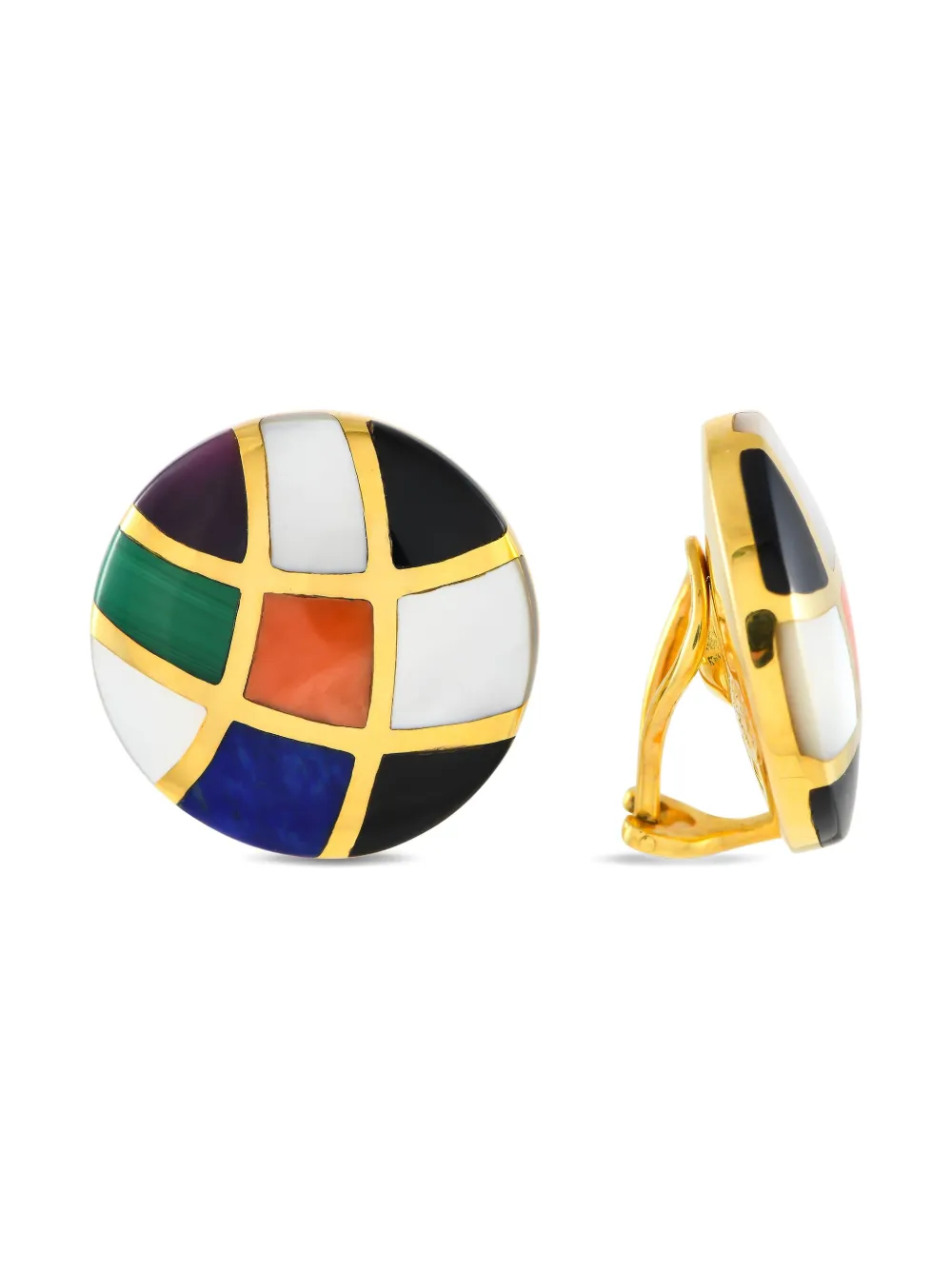 Asch Grossbardt 14K yellow gold multi-stone Inlay clip-on earrings - Asch Grossbardt 14K yellow gold multi-stone Inlay clip-on earrings -