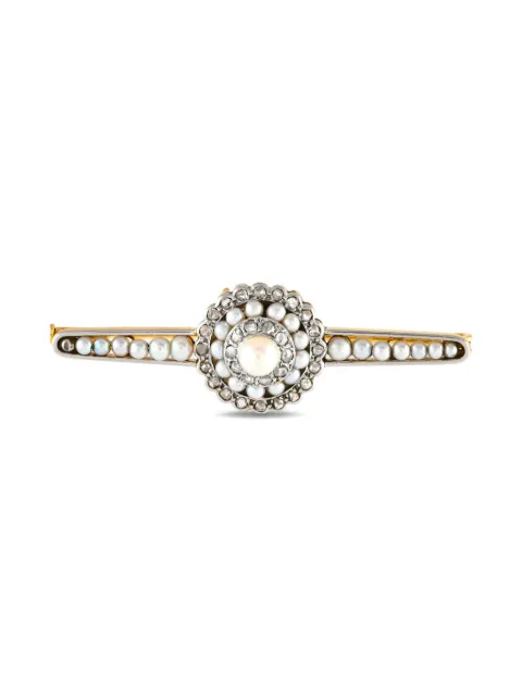 LB Exclusive broche en oro amarillo de 14kt con diamantes y perlas