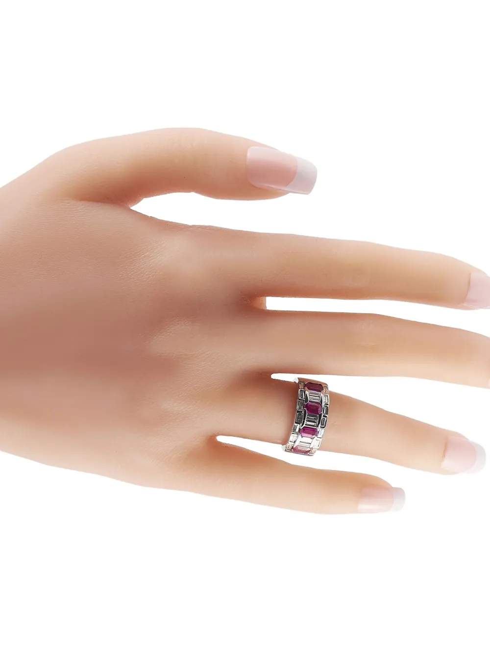Pre-owned Lb Exclusive 18k White Gold Diamond And Ruby Ring In Silver