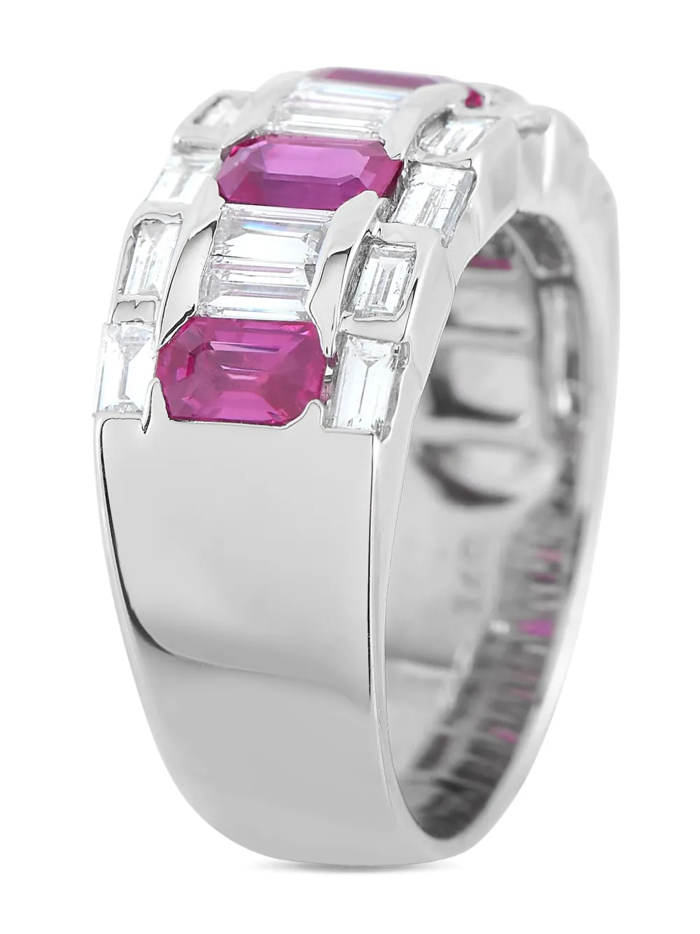 Pre-owned Lb Exclusive 18k White Gold Diamond And Ruby Ring In Silver